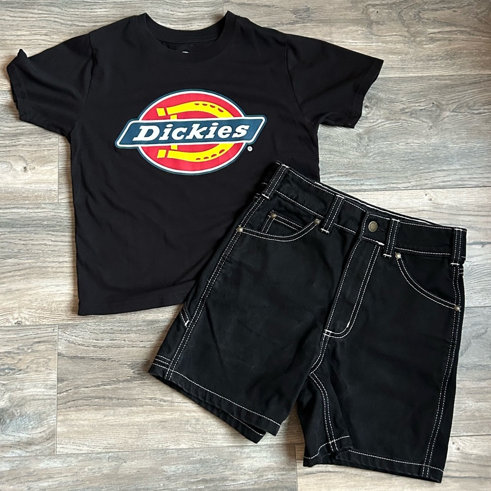 Dickies high rise carpenter black shorts size 24 and matching crop top